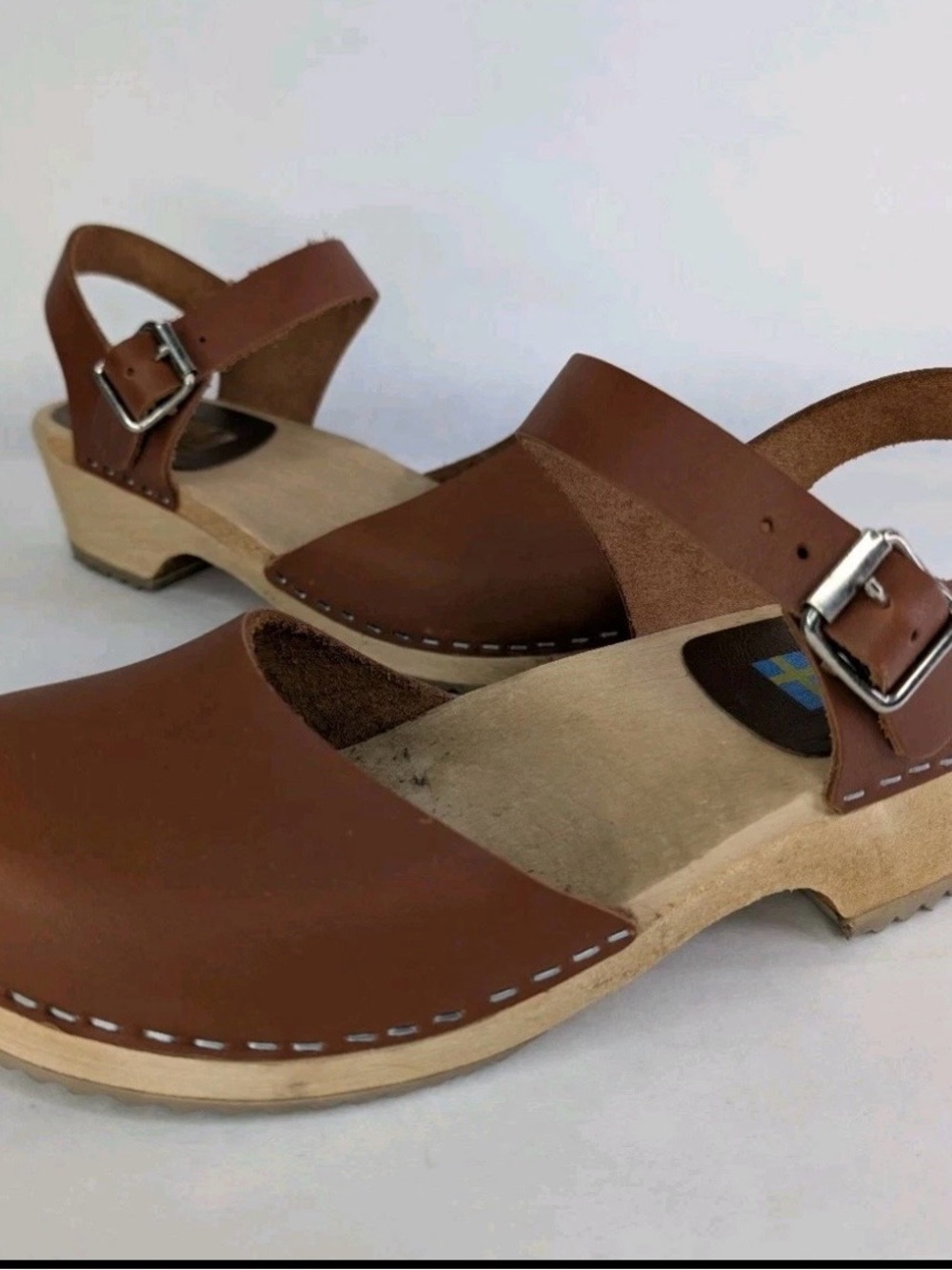 MIA Abba Heeled Wooden Clog Sandals Cognac Brown EU36 US 6